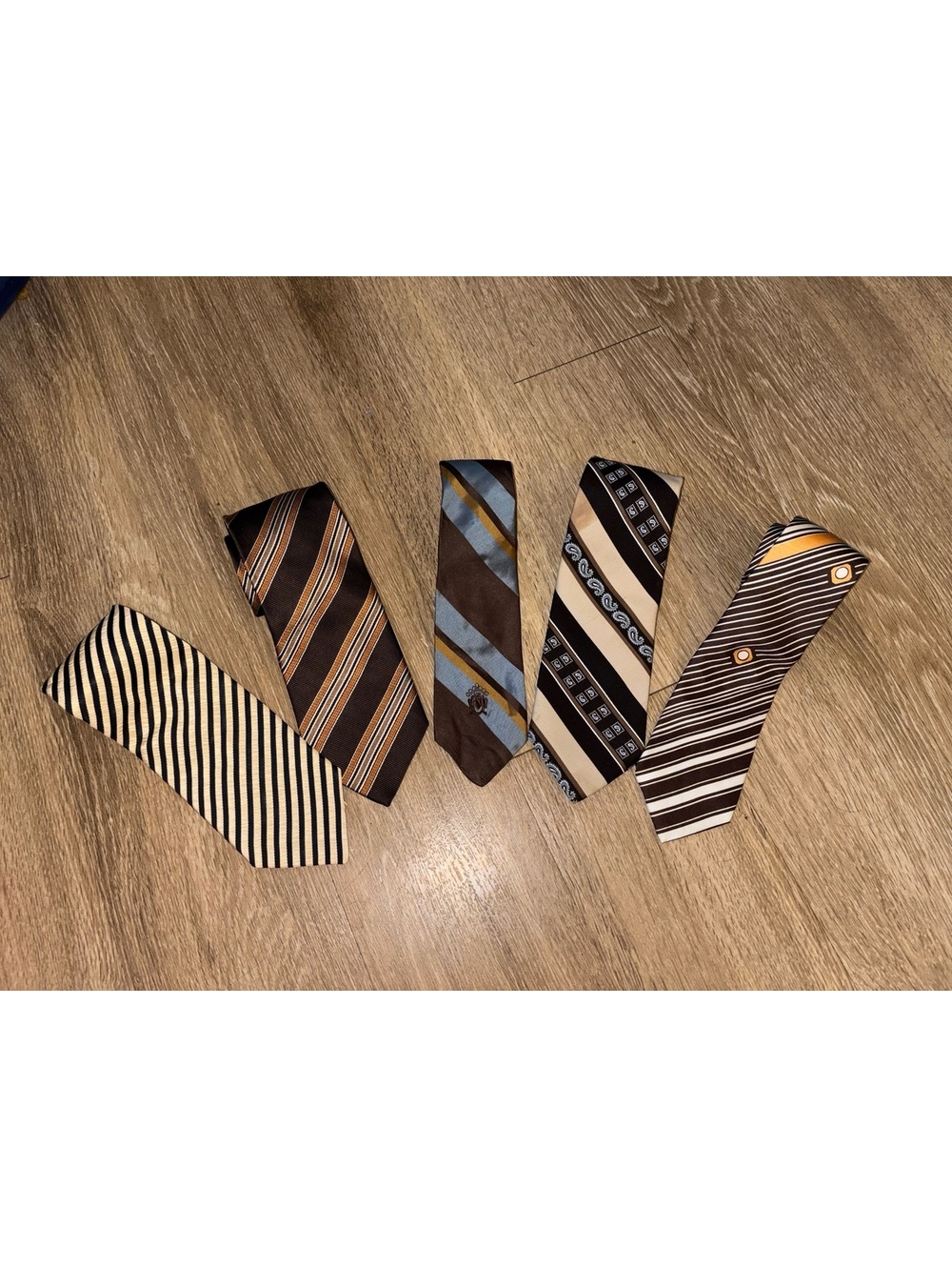 Men’s Tie Lot 5 Brown Gold Striped Classic Business